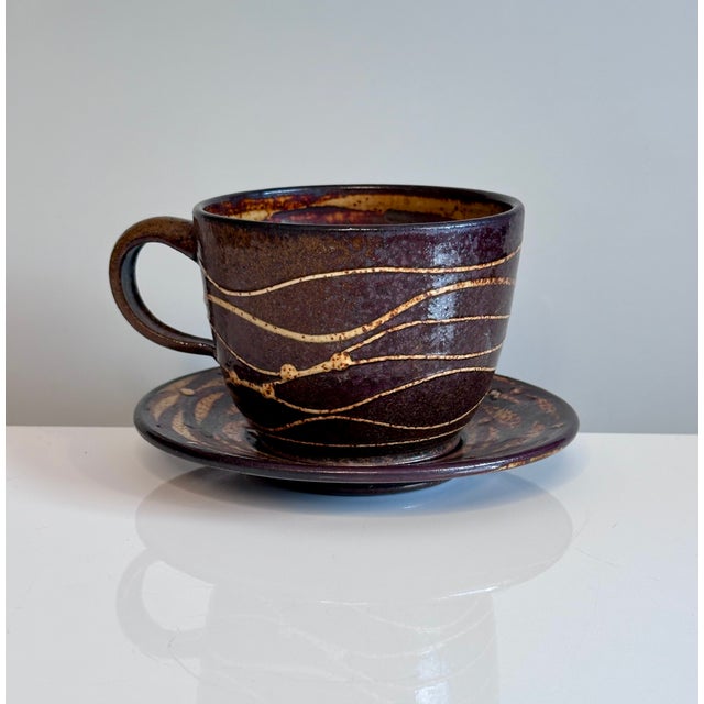 1970s Modernist Studio Ceramic Art Piece Cup and Saucer by Helma Klett, Germany, 1970s, Set of 2 For Sale - Image 5 of 11
