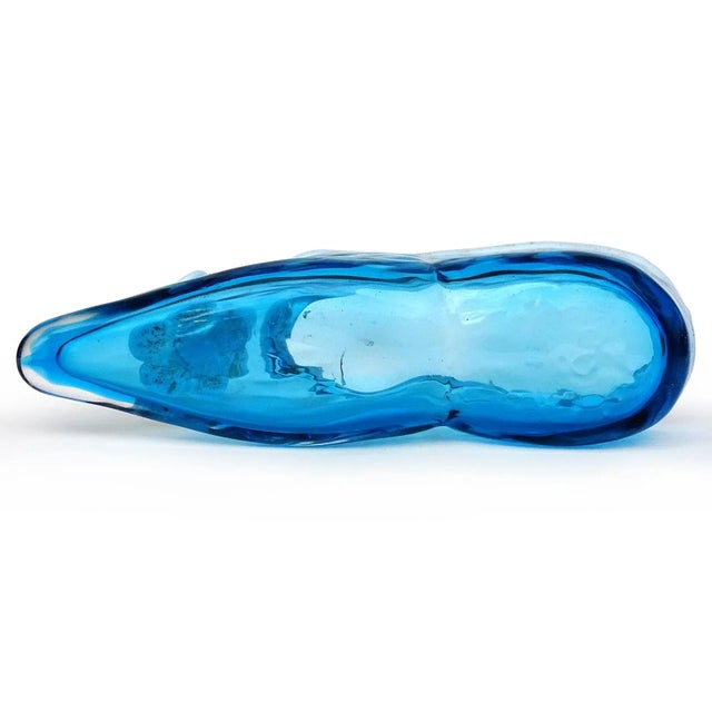 Mid 20th Century Venetian Murano Antique White Blue Gold Flecks Italian Art Glass Ballet Slipper Fashion Shoe Sculpture For Sale - Image 5 of 5