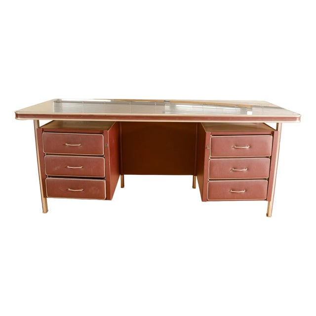 Burgundy Desk from Umberto Mascagni, 1950s For Sale