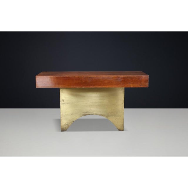 Wood Italian Walnut Console with Brass Base, 1950s For Sale - Image 7 of 18