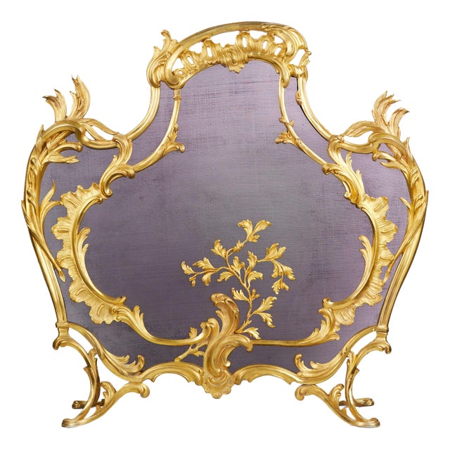 Louis XV Style Gilt Bronze Fireplace Screen, France, 19th Century For Sale