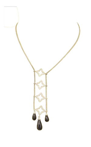 David Yurman Quatrefoil Diamonds & Briolette Onyx Drop Pendant Necklace