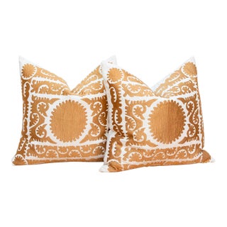 Golden Suzani Pillow Covers, Pair For Sale