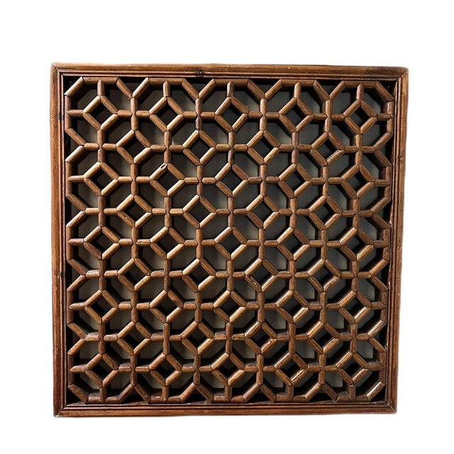 Chinese Pair of Antique Chinese Square Panels in a Honeycomb Pattern For Sale - Image 3 of 10