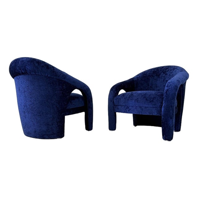 "Elephant Chairs" by Weiman, Style of Vladimir Kagan in Blue Velvet, 1990's For Sale