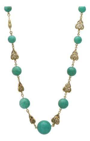 14KY Vintage Amazonite Filigree Necklace