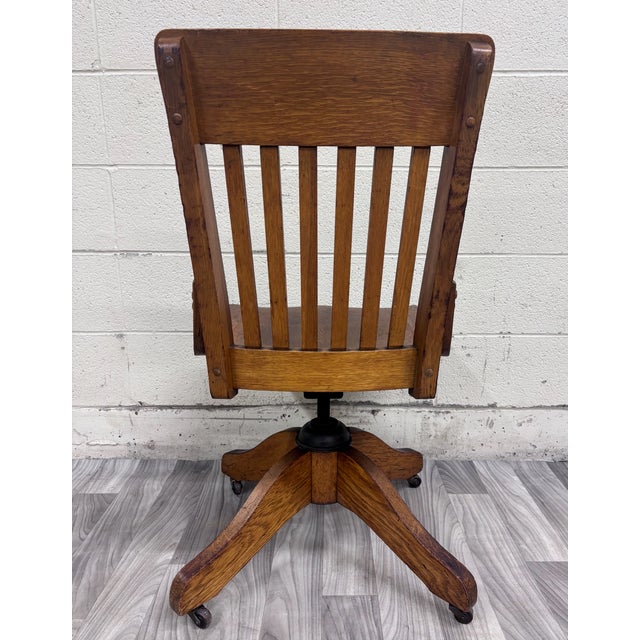 Brown Antique Arts & Crafts Mission Style Quarter Sawn Tiger Oak Swivel Desk Chair For Sale - Image 8 of 8