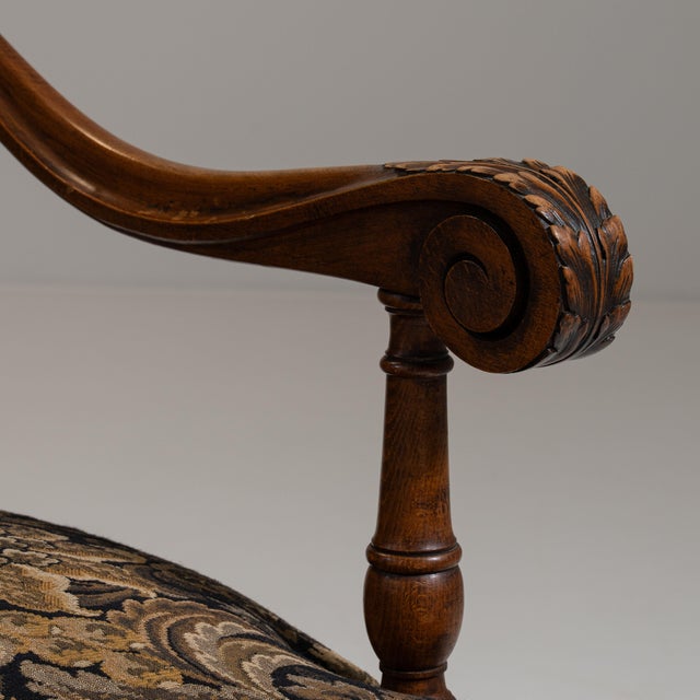 Pair of 19th Century French Dark Brown Louis XIII Upholstered Throne Armchairs For Sale - Image 11 of 14