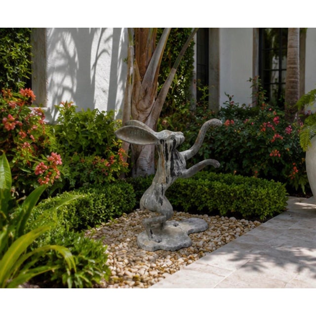 Metal Vintage Boxing Garden Hare Cast Iron Statue For Sale - Image 7 of 12