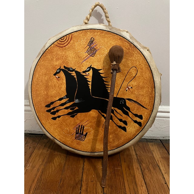Native American Painted Native American Drum by Phillip C. Martinez For Sale - Image 3 of 5