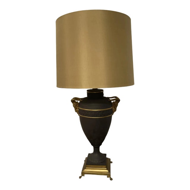 Neoclassical Basalt With Gilt Rams Heads Lamp For Sale