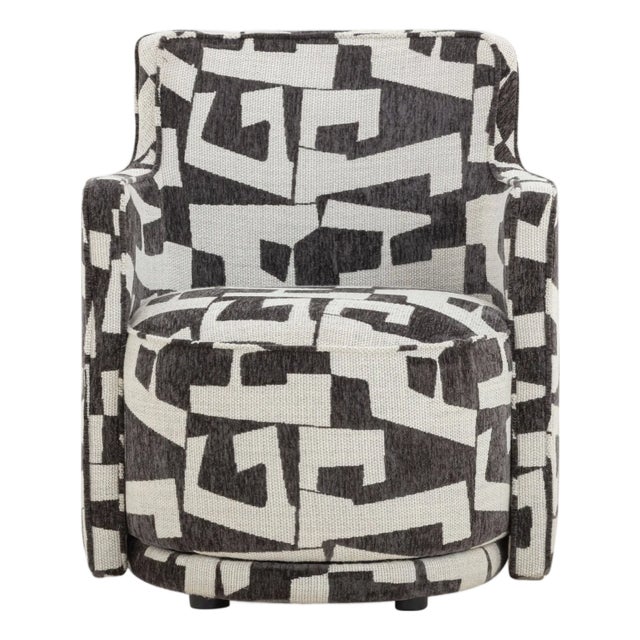 Wood Passe Black Jacquard Swivel Chair For Sale - Image 7 of 7