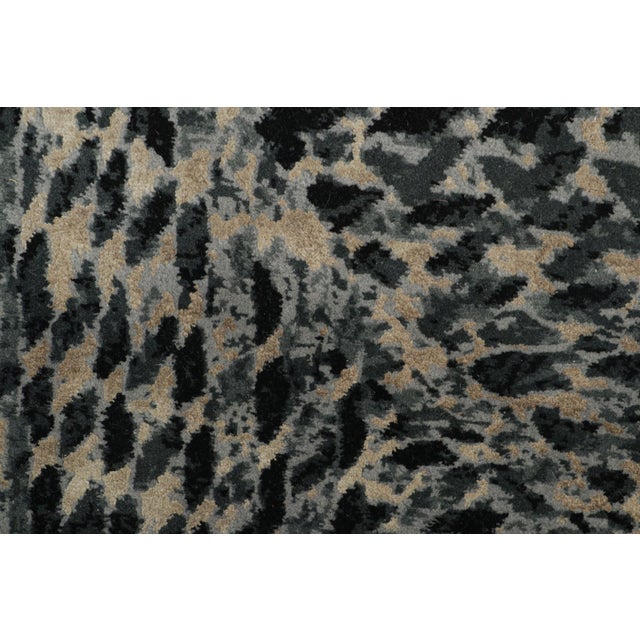 Modern Rug & Kilim’s Abstract Rug With Black and Teal Blue Geometric Patterns For Sale - Image 3 of 7