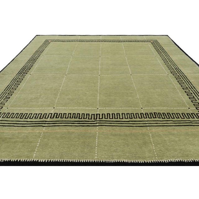Rug & Kilim Rug & Kilim’s Art Deco Style Rug in Green With Black Geometric Patterns For Sale - Image 4 of 8