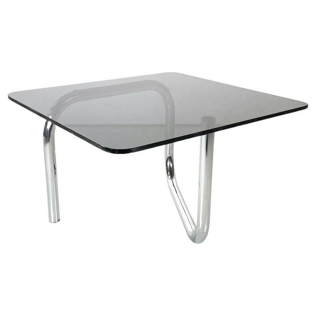Italian Modern Coffee Table in Chromed Steel with Rectangular Smoked Glass Top, 1970s For Sale - Image 16 of 16