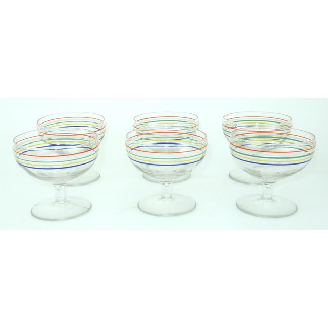 Libbey Glass Co. 1950's Primary Color Striped Cocktail Sherbet Glasses, Set of 6 For Sale - Image 4 of 10