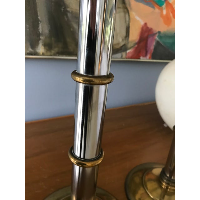 1980s Maitland Smith Brass and Chrome Bamboo Style Tall Candlesticks-A Pair For Sale - Image 5 of 7