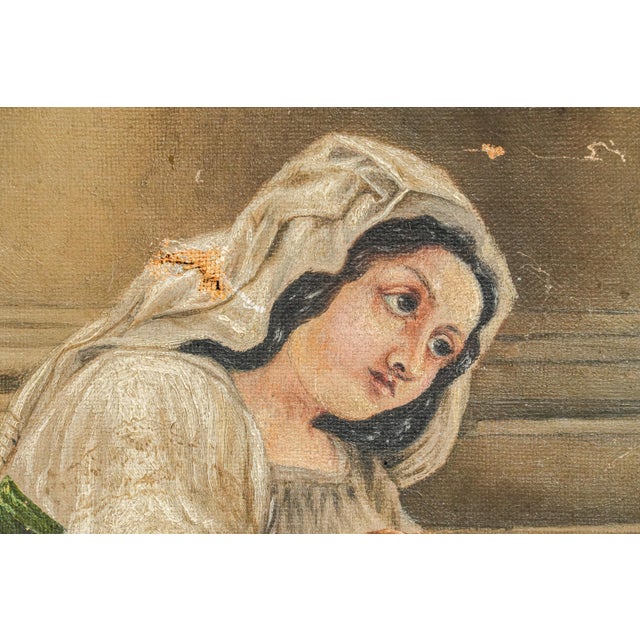 A tender and evocative example of late 19th-century European painting, this antique work dated 1877 beautifully captures...