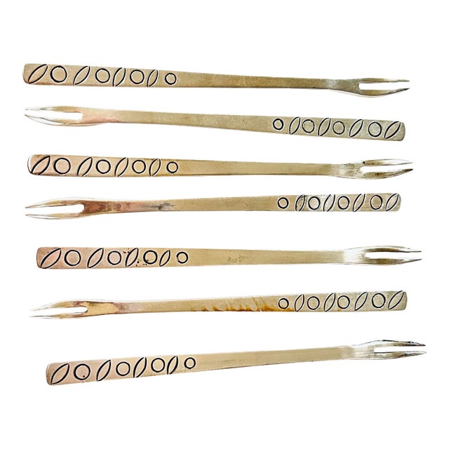 Taxco Mexican Sterling Olive Forks, Set of 7 For Sale