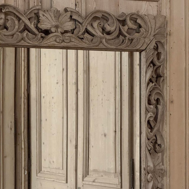 Taupe Antique French Louis XIV Baroque Stripped Hand-Carved Wood Mirror For Sale - Image 8 of 18
