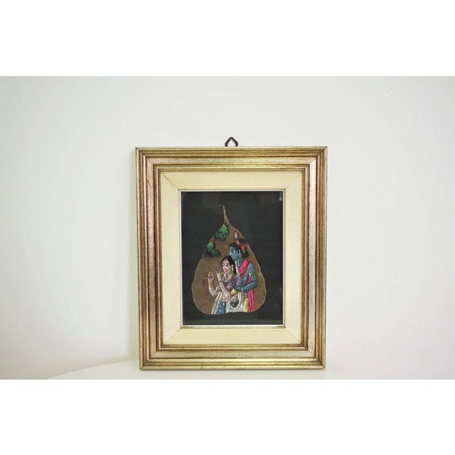 1970s Indian Painted Leaves in Frames, 1970s, Set of 2 For Sale - Image 5 of 15