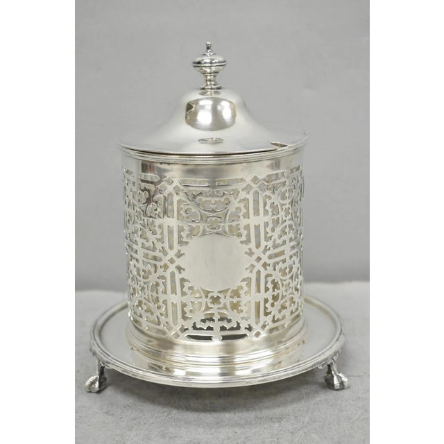 Victorian Antique Mappin & Webb Victorian Silver Plated Reticulated Covered Jelly Jar For Sale - Image 3 of 15