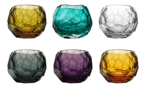 ARTEL Glacier Double Old Fashioned Glasses or Votives, Assorted Colors, Set of 6 (Amber, Olive, Purple, Cyan, Teal, Clear)