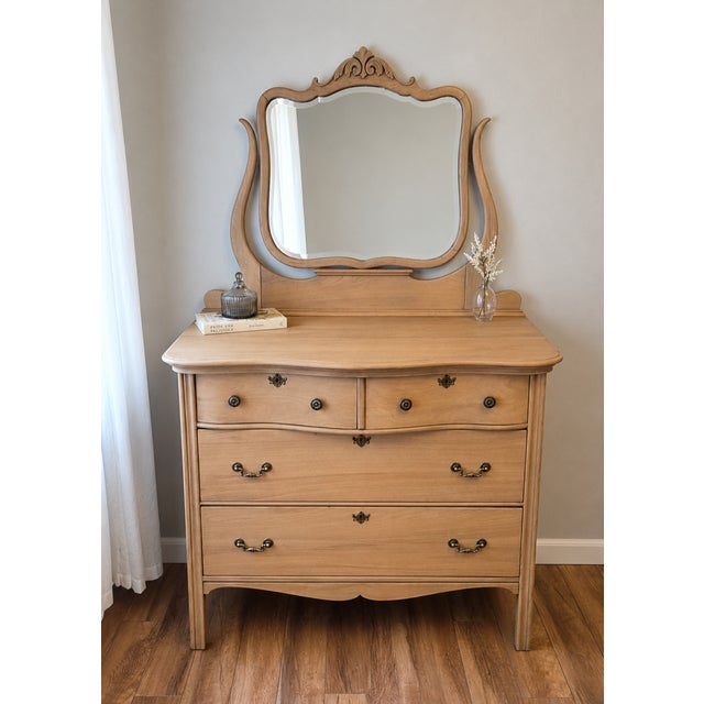 Restored Antique 4 Drawer Dresser With Original Mirror For Sale - Image 4 of 10