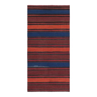 Vintage Shahsavan Persian Kilim in Red, Blue and Brown Stripes - Rug & Kilim For Sale