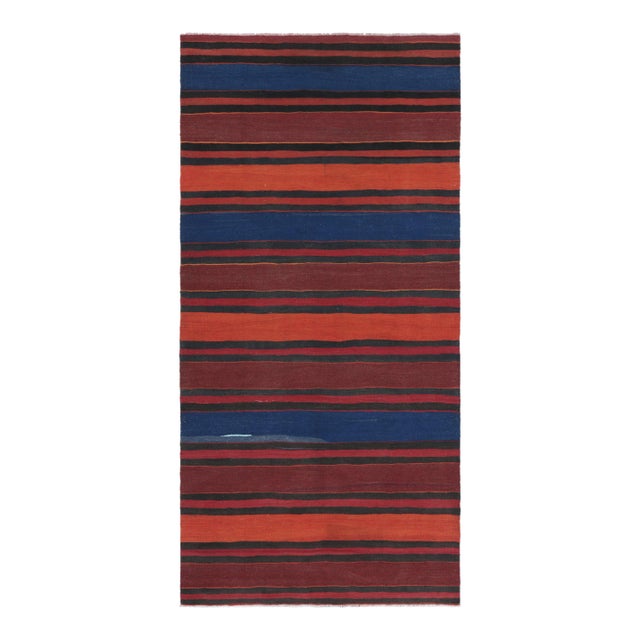 Vintage Shahsavan Persian Kilim in Red, Blue and Brown Stripes - Rug & Kilim For Sale