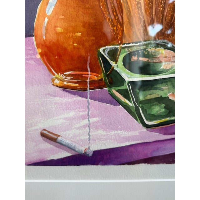 Wood Signed Still Life Watercolor Art in Walnut Frame For Sale - Image 7 of 9