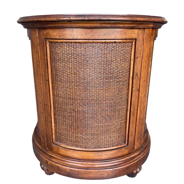 Tommy Bahama Vintage Lexington Tommy Bahama Cayman Drum Table With Rattan & Louvered Door For Sale - Image 4 of 10