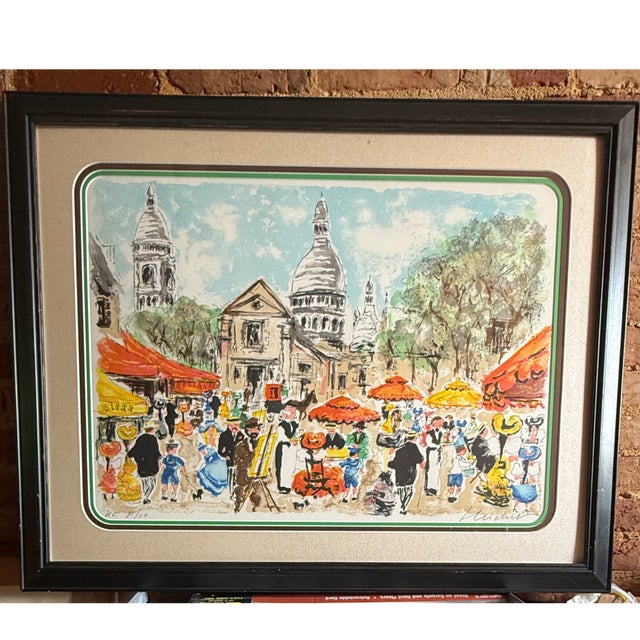 Textile Signed & Numbered Limited Edition (31of 50) "Paris, La Place Du Tertre" a Montmartre II by French Artist Urbain Huchet (1930-2014) For Sale - Image 7 of 9