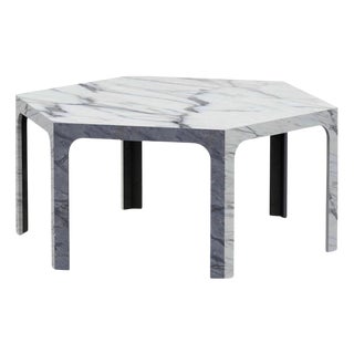 Sesto C Hexagonal Dining Table in Calacatta and Bardiglio Marble by Bufalini Marmi For Sale