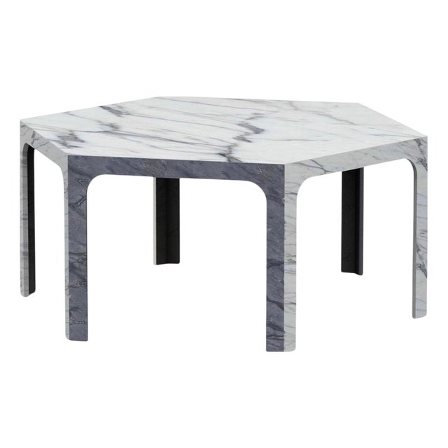 Sesto C Hexagonal Dining Table in Calacatta and Bardiglio Marble by Bufalini Marmi For Sale
