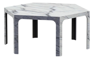 Sesto C Hexagonal Dining Table in Calacatta and Bardiglio Marble by Bufalini Marmi