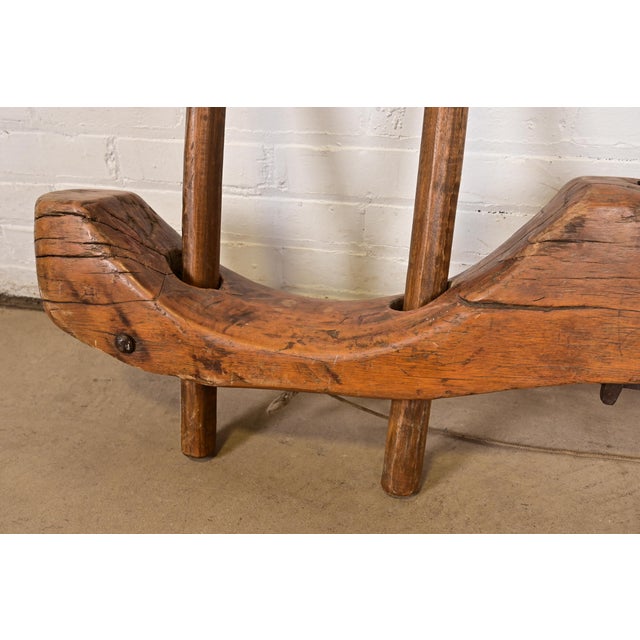 Brown Antique Wooden Ox Yoke – Hand-Carved Farm Wall Sculpture For Sale - Image 8 of 14