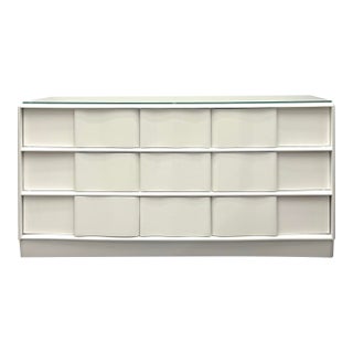 Vintage Heywood-Wakefield Lacquered 6 - Drawer Chest With Glass Top For Sale