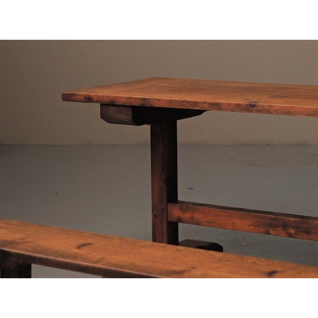 Pine Dining Table and Benches, France, 1970, Set of 3 For Sale - Image 11 of 18