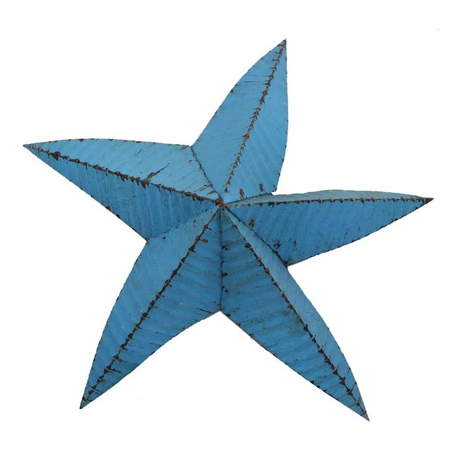Metal 1950s Blue Rustic Oversized Metal Star For Sale - Image 7 of 7