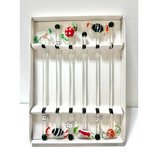 1980s Murano Style Hand Blown Glass Candy Swizzle Sticks – Set of 6 Cocktail Stirrers For Sale In Louisville - Image 6 of 9
