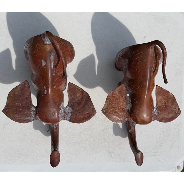 Vintage Oversized Metal Elephant Bookends With Weathered Patina, Pair For Sale - Image 9 of 9