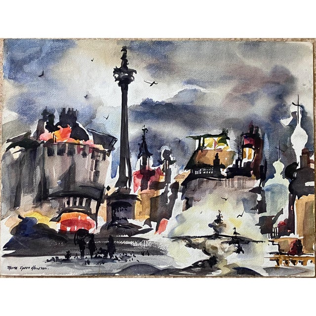 Artist: Thelma Speed Houston – American (1914-2000) Title: Trafalgar Year: unknown Medium: Watercolor on heavy watercolor...