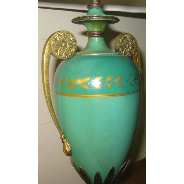 1920s French Art Deco Green Tole Lamps - A Pair For Sale - Image 5 of 8