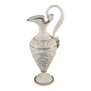 Elegant Neo-Classical Ewer Gilded White Ornate Figural Porcelain Capoimpero Ardald Italy For Sale