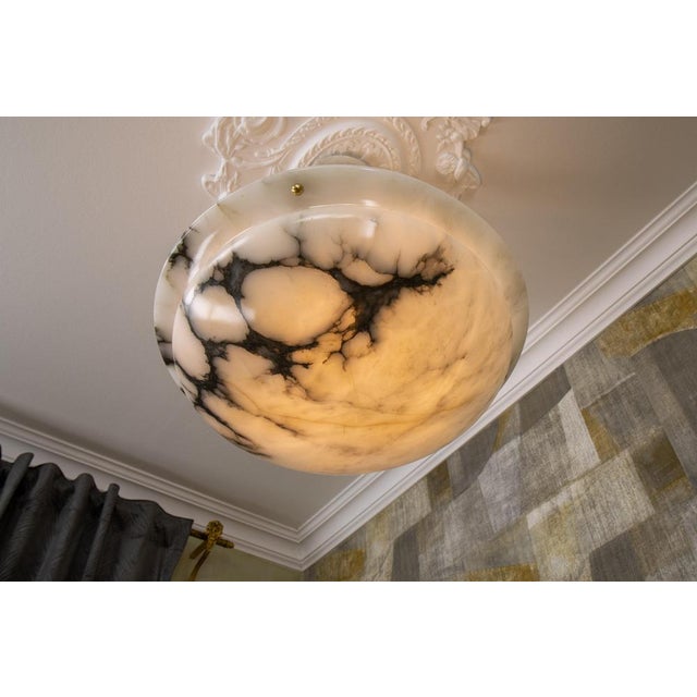French Art Deco Black Veined Alabaster and Bronze Pendant Light, 1920s For Sale - Image 9 of 18