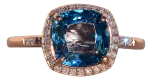 The Arqua: London Blue Topaz and Natural Diamond Ring in Rose Gold