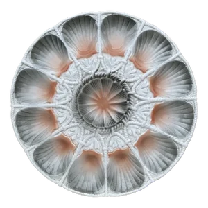 Majolica Peach & Grey Shell Oyster Platter Sarreguemines, Circa 1930