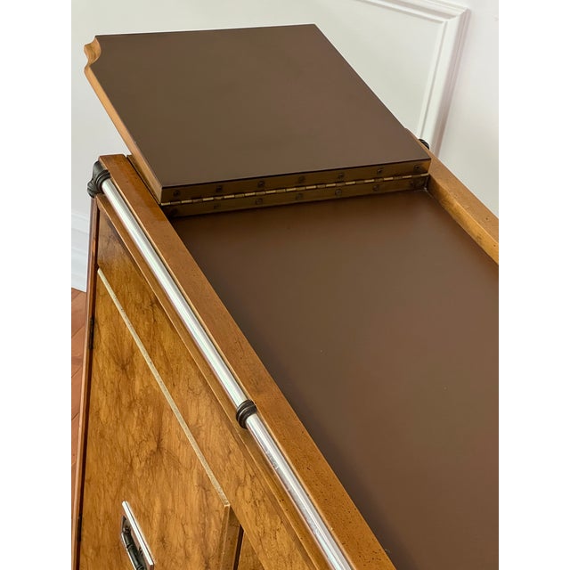 Brown Midcentury Hollywood Regency Expandable Burl Wood Server For Sale - Image 8 of 18