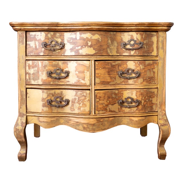 Italian Florentine Style Painted Gold Distressed Chest of Drawers For Sale